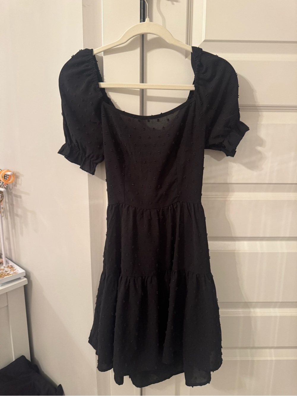 SHEIN Black Puff Sleeve Tiered Mini Dress